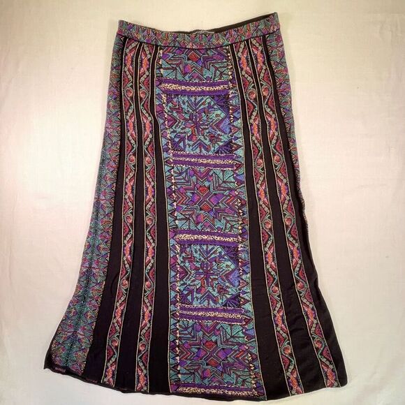 Peruvian Connection Multicolor Aztec Print Pima Cotton A-line Skirt Size Large - Picture 1 of 7